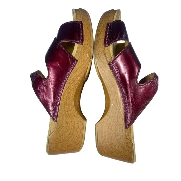 Dansko Sela Womens 41Sandals Eggplant Burgandy Leather Clogs Heels - Picture 10 of 11